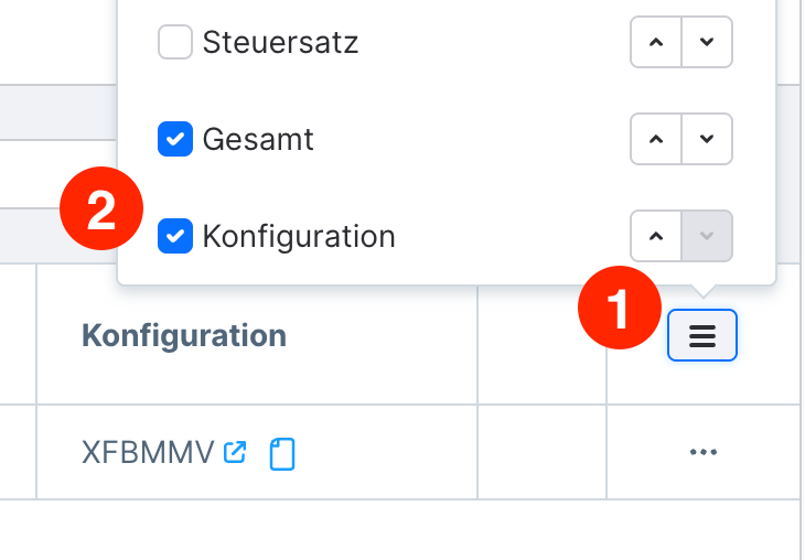 Spaltenkonfiguration